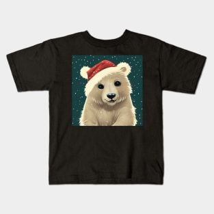 Cute Baby Polar Bear in Santa Hat Kids T-Shirt